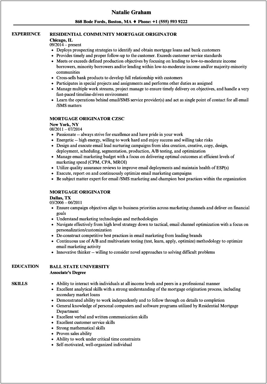 Resume Examples Mortgage Loan Officer