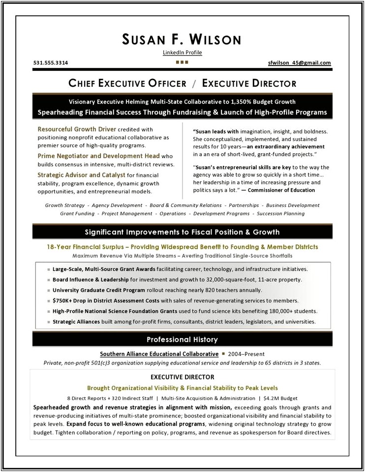 Resume Examples Non Profit Executive Director