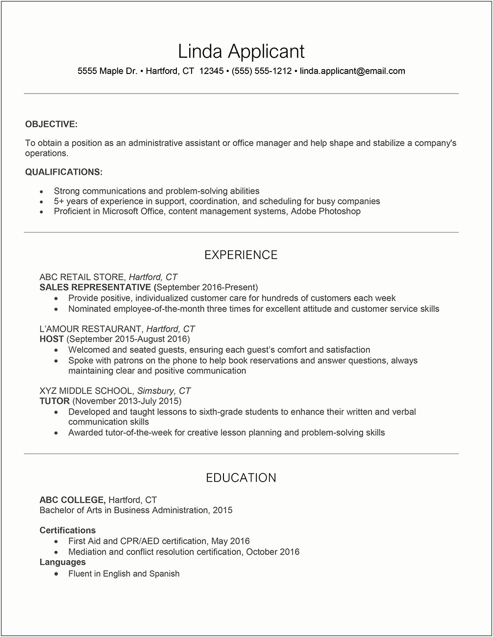 Resume Examples Objective Customer Service