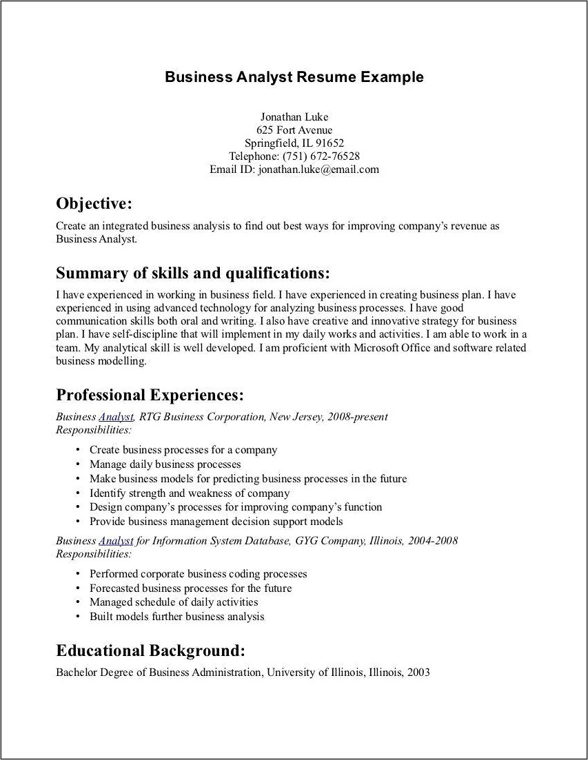 Resume Examples Objectives For Busines