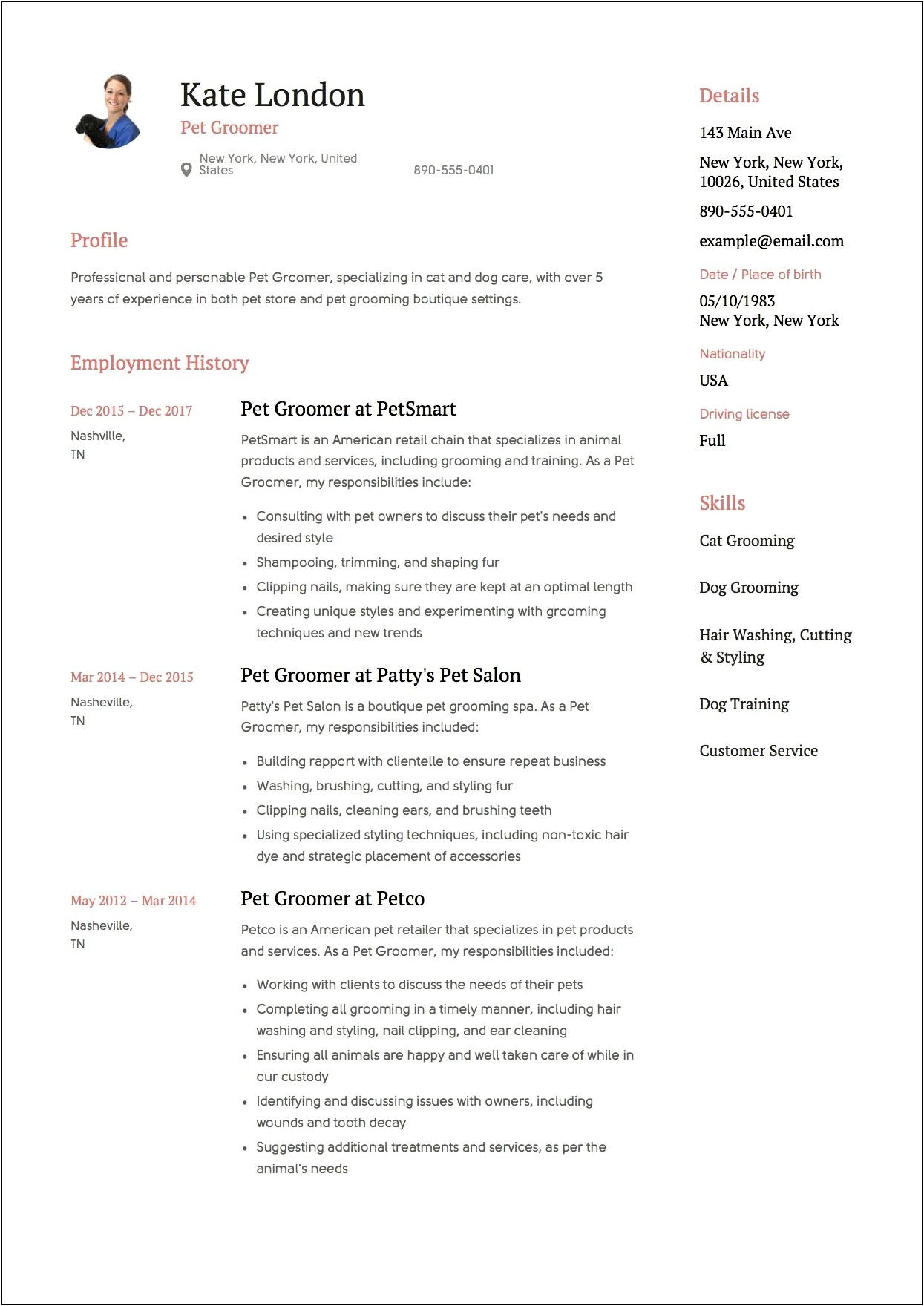 Resume Examples Of A Dog Bather