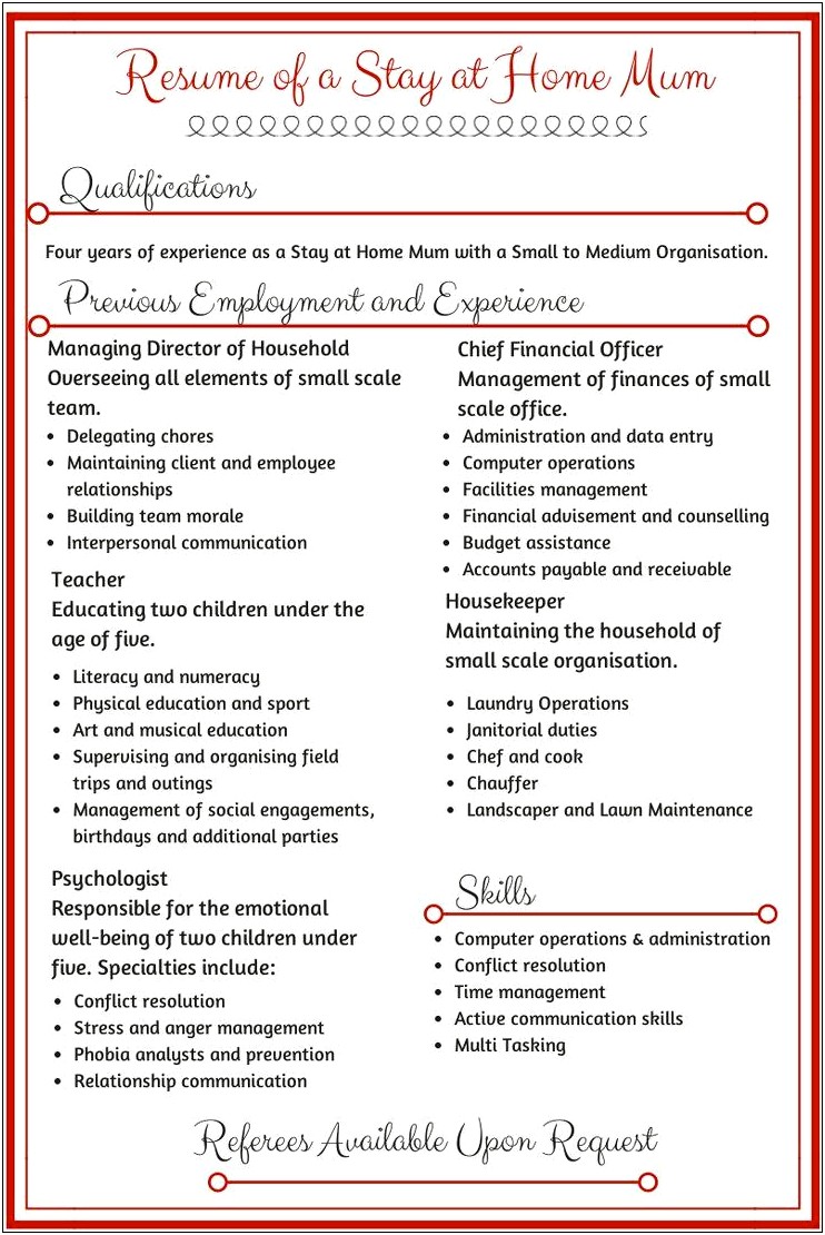 Resume Examples Of A Stay At Home Moms