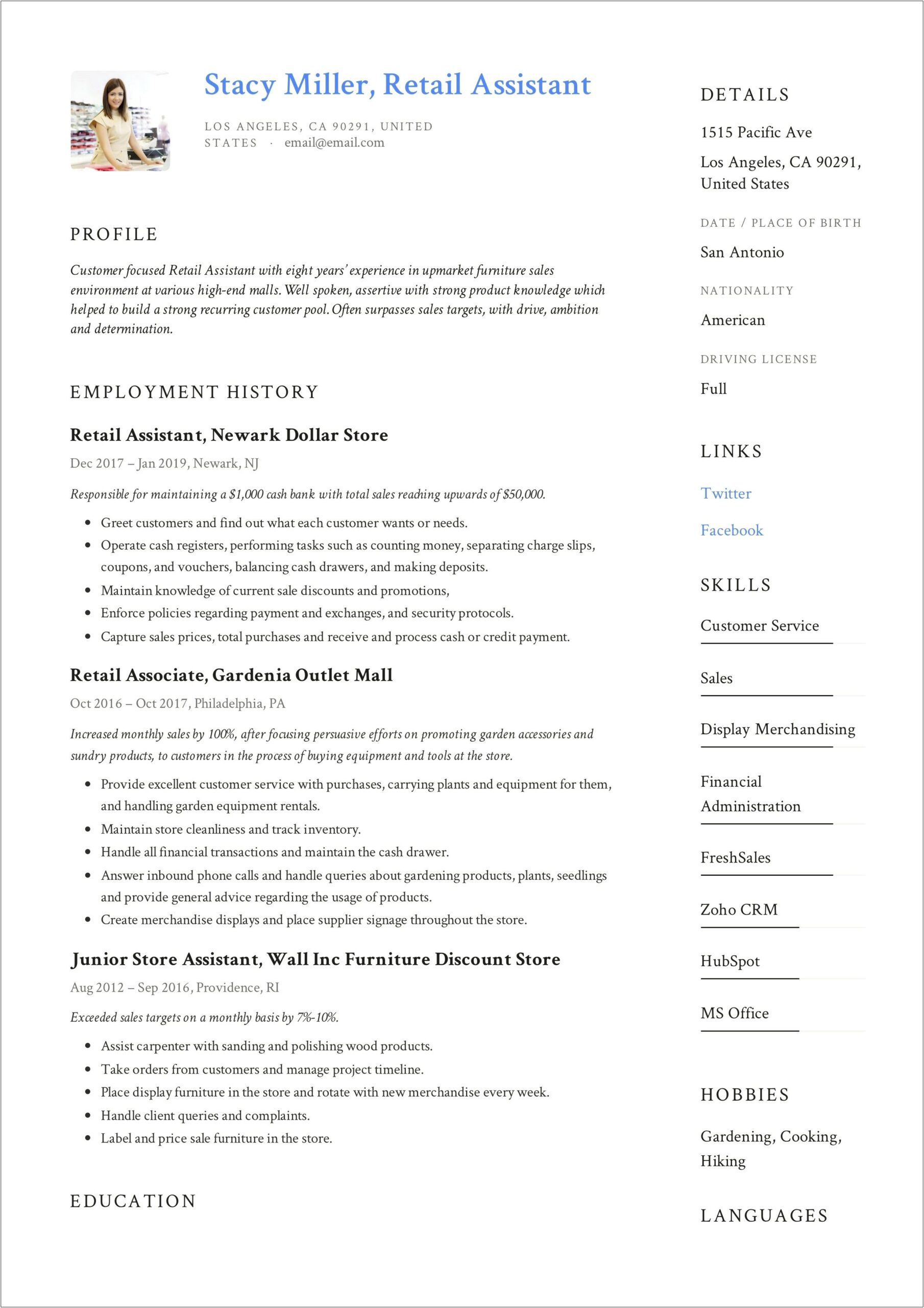 Resume Examples Of Impact Of Work Retail