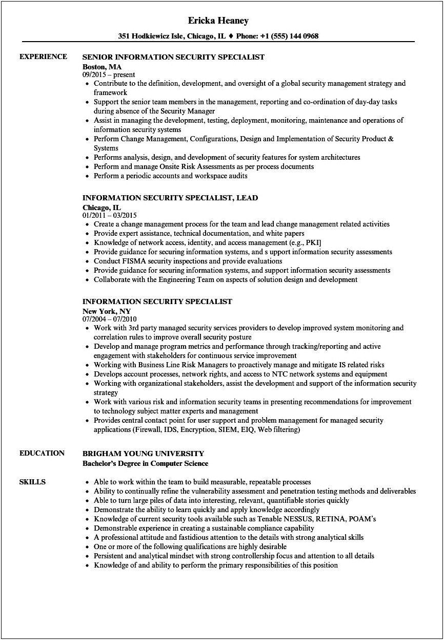 Resume Examples Of Information Security