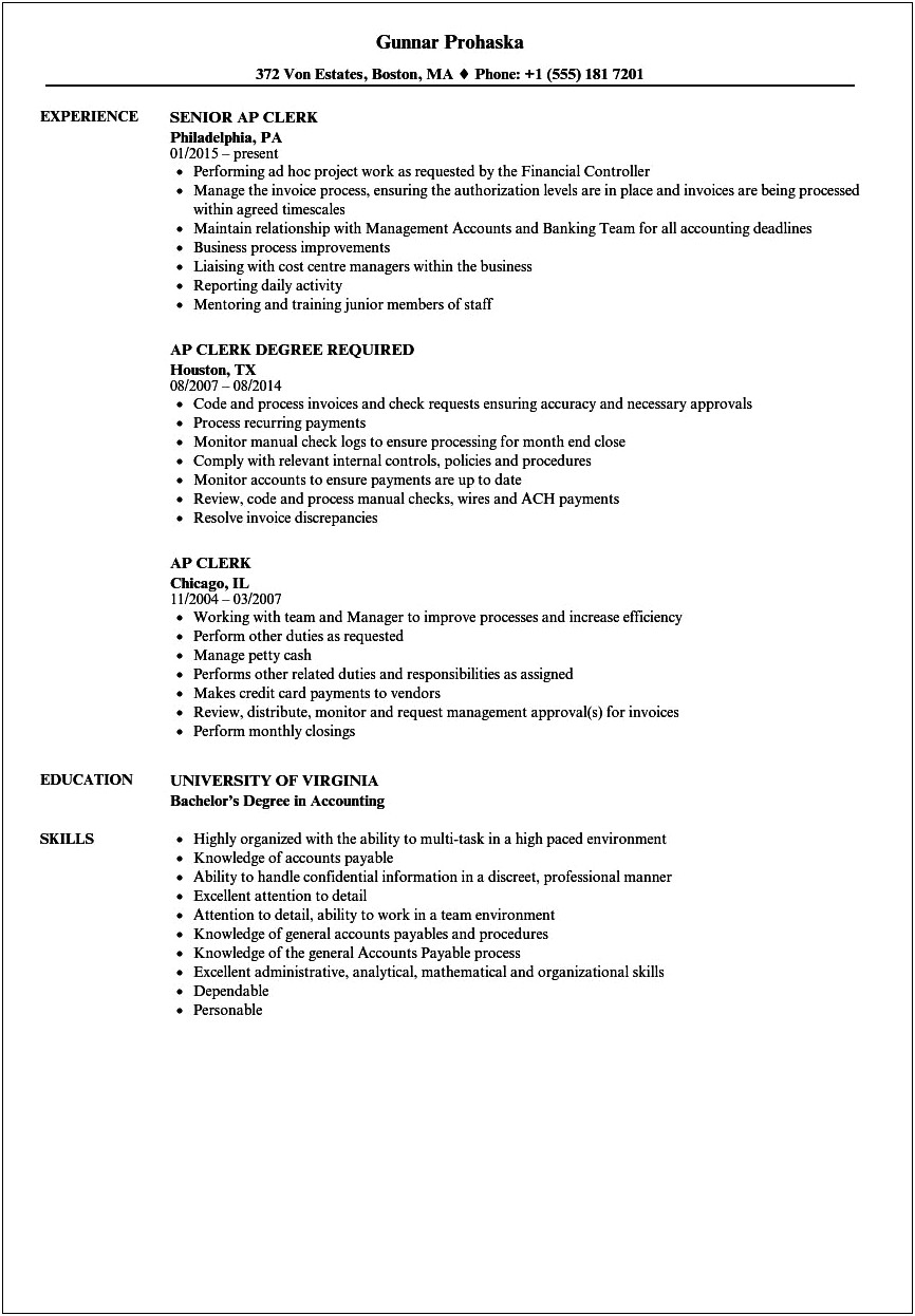 Resume Examples Of Invoice Management Dealing With Retail