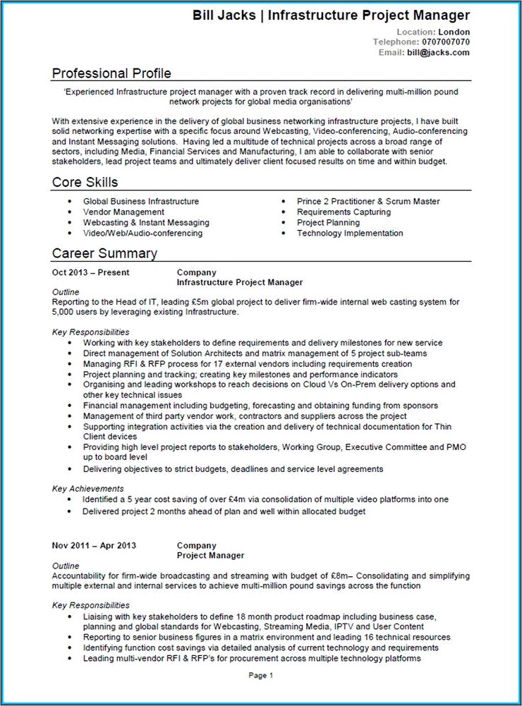 Resume Examples Of Leading Projects
