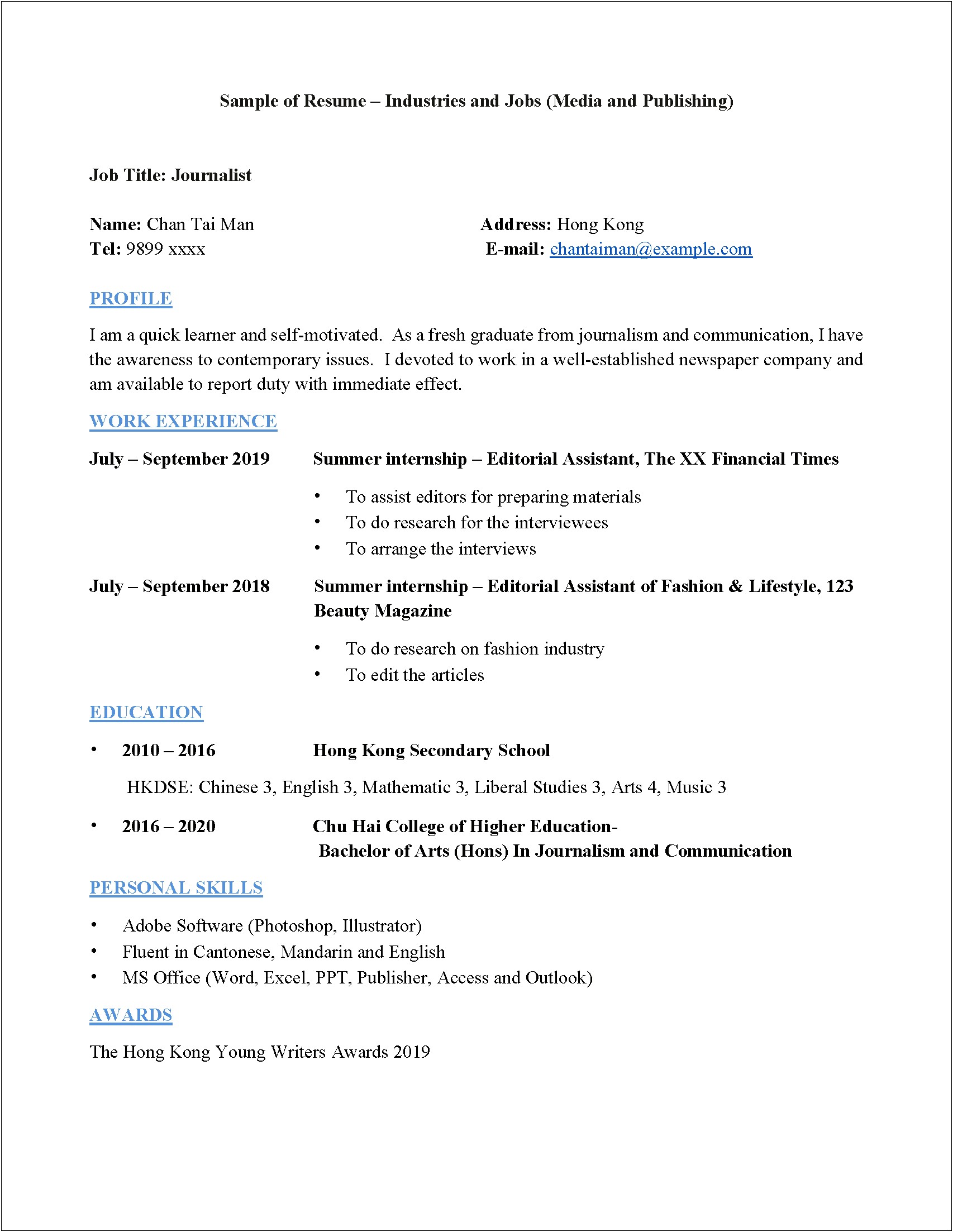 Resume Examples Of Liberal Arts
