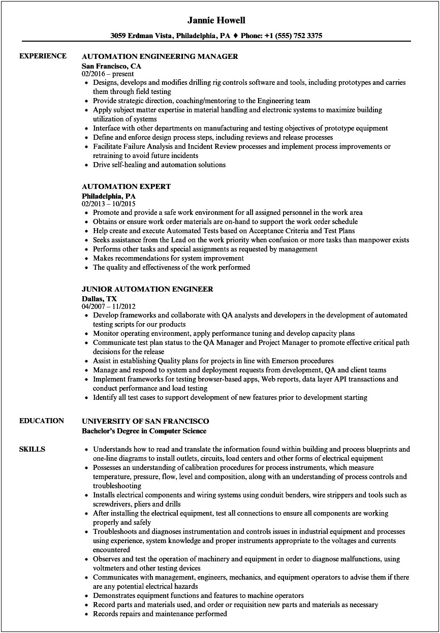 Resume Examples Of Office Automation