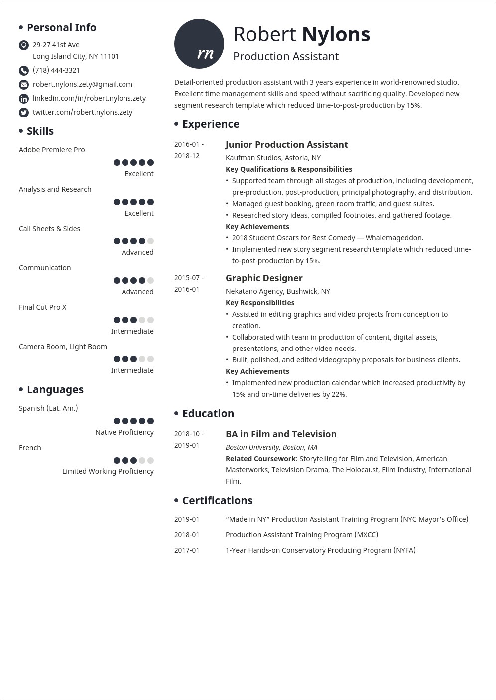 Resume Examples Of Pa Tv