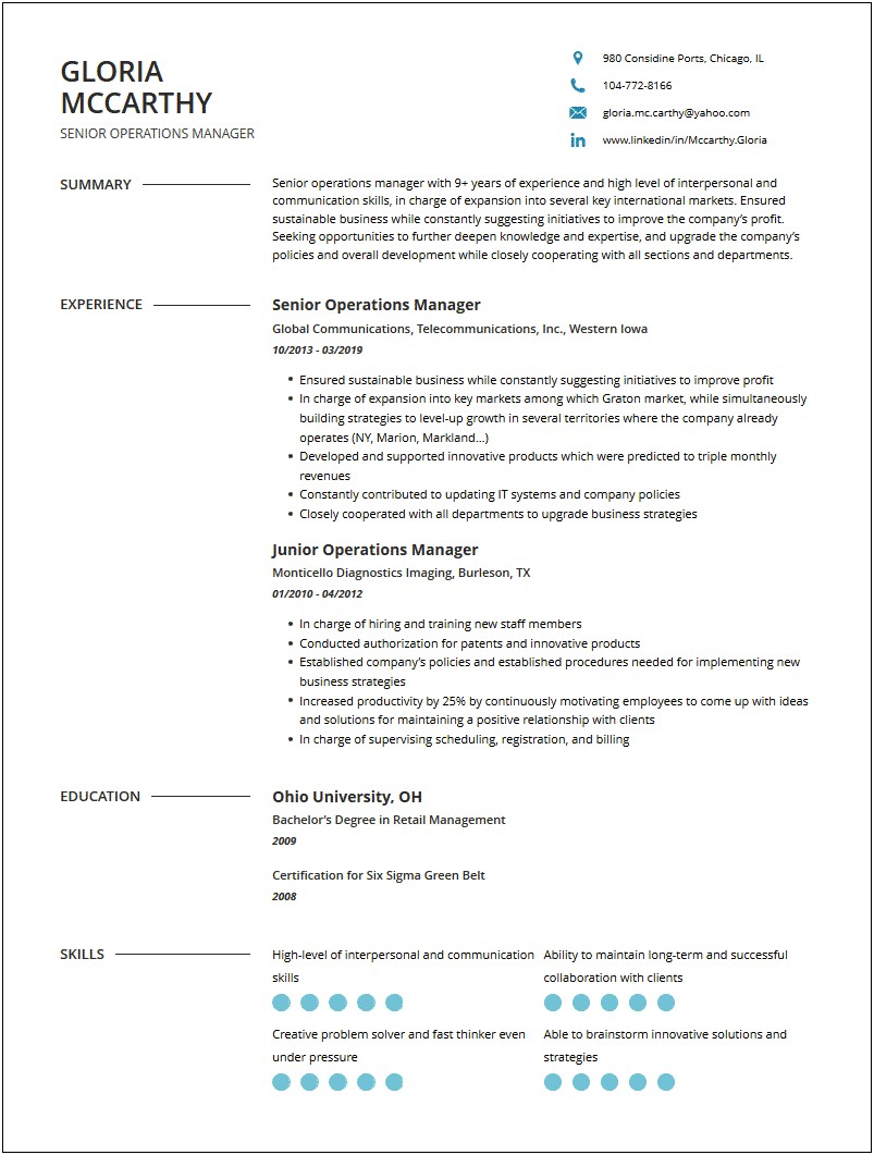 Resume Examples Operations Manager 2019