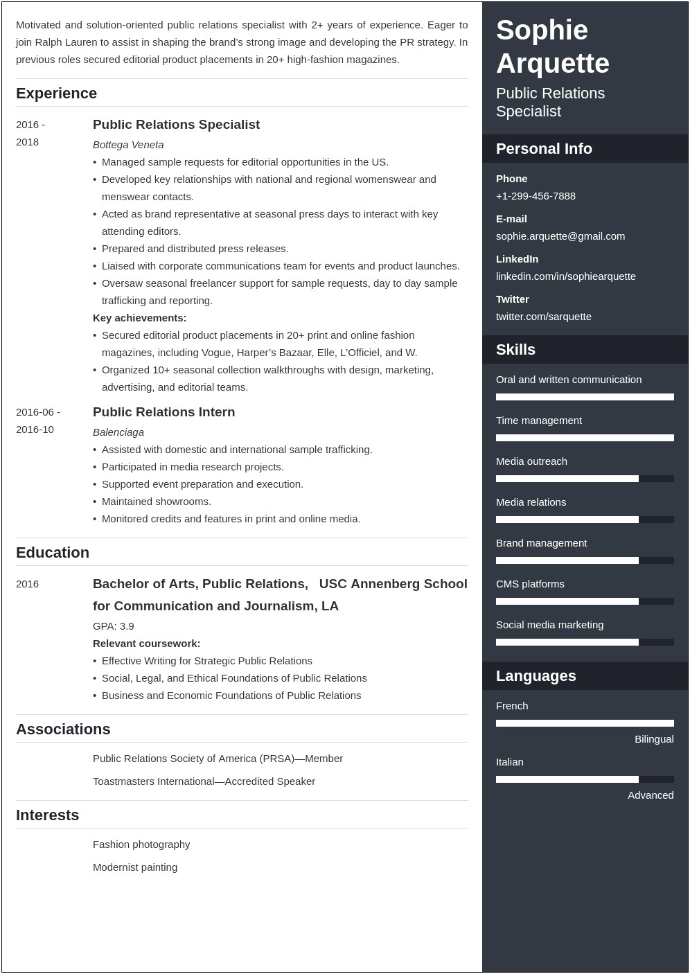 Resume Examples Public Relations Masters