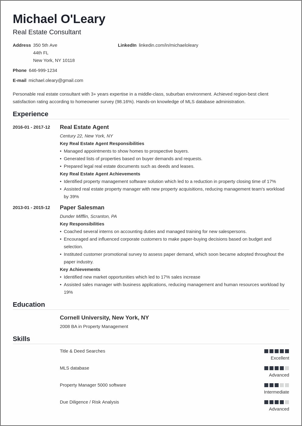 Resume Examples Real Estate Skills