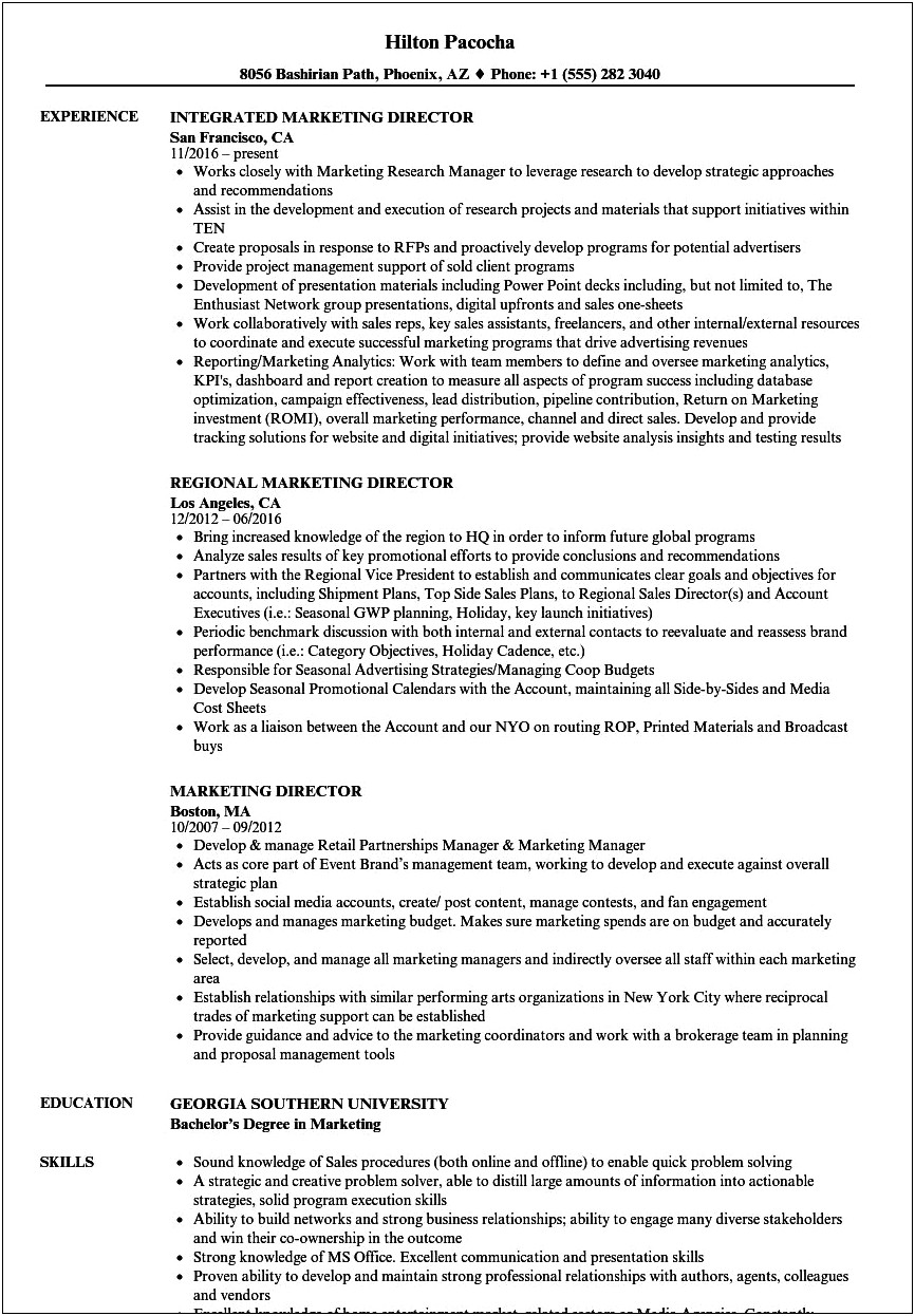 Resume Examples Regional Sales Manager