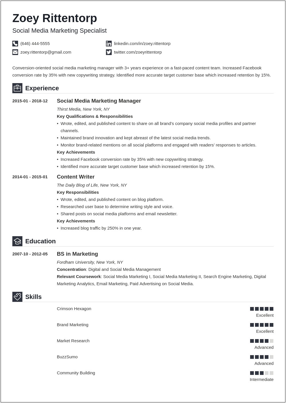 Resume Examples Social Media Manager
