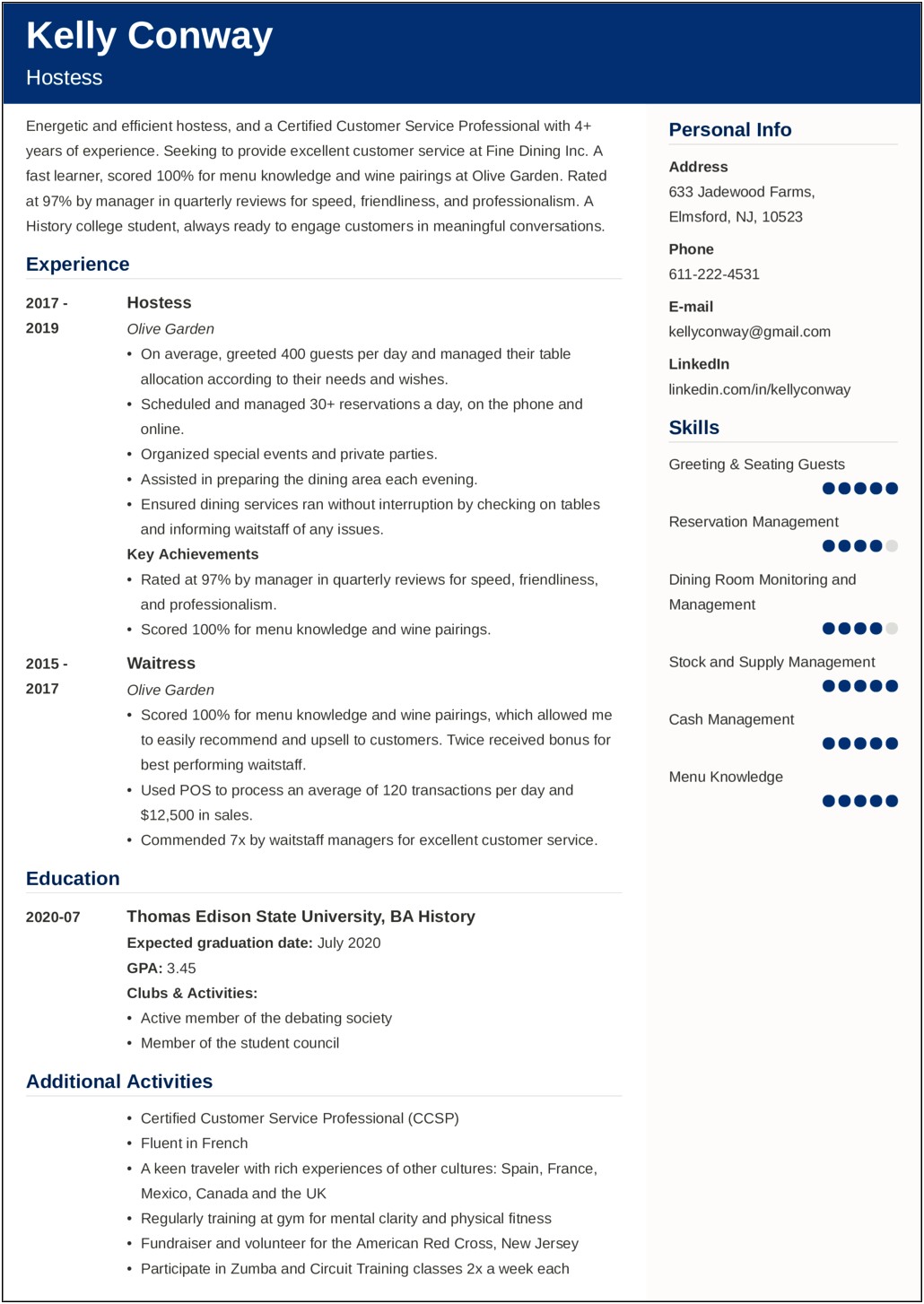 Resume Examples With Hours Per Week