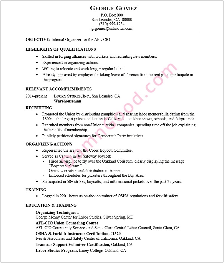 Resume Examples With No College Degree