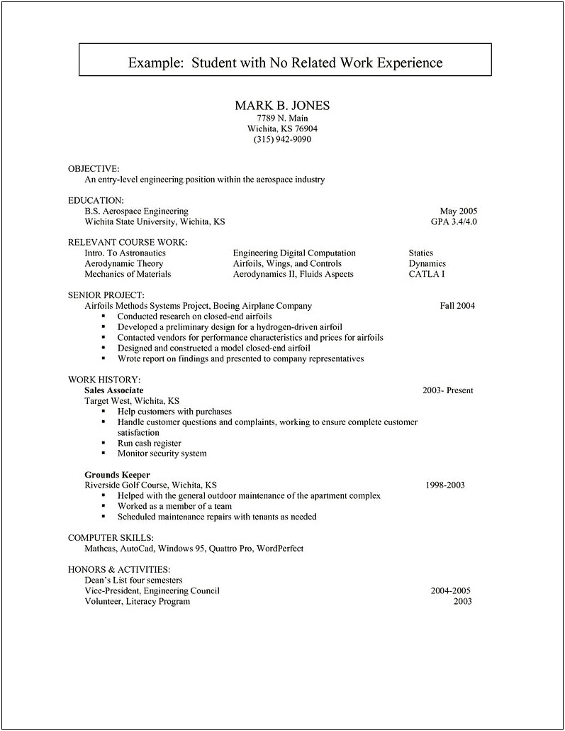 Resume Examples With No Work