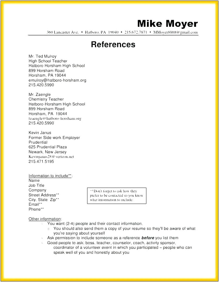 Resume Examples With References Page