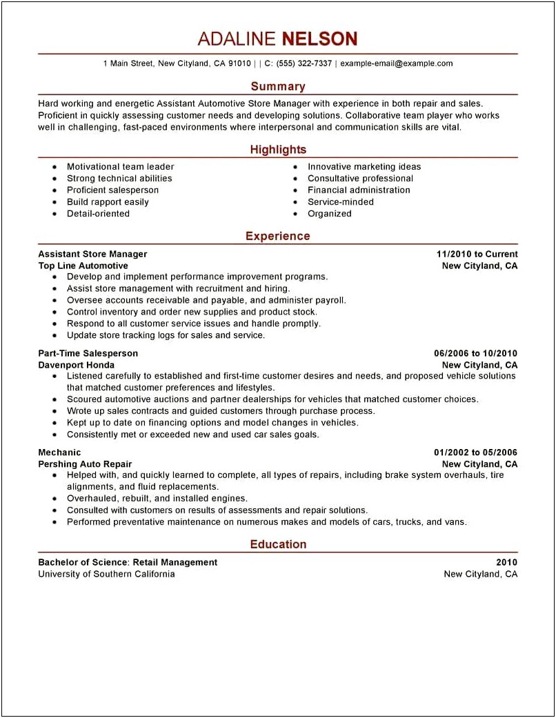 Resume Examples With Skills Summary
