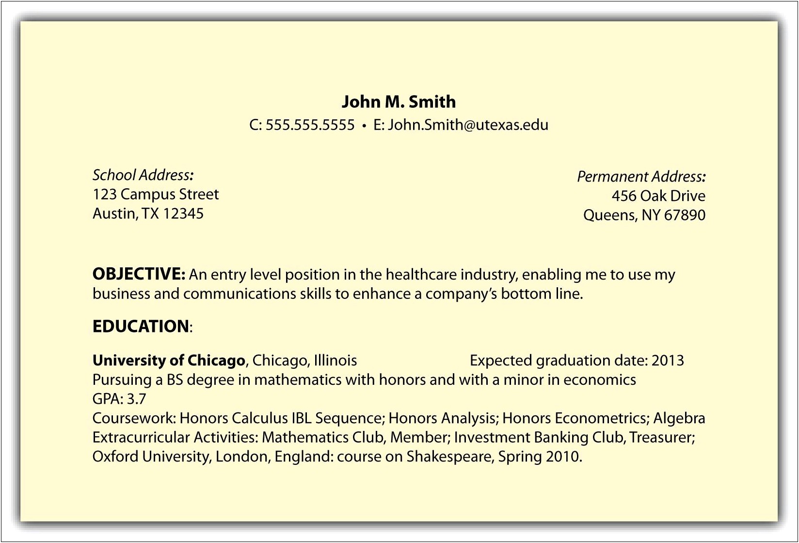 Resume Expected Graduation Date Example