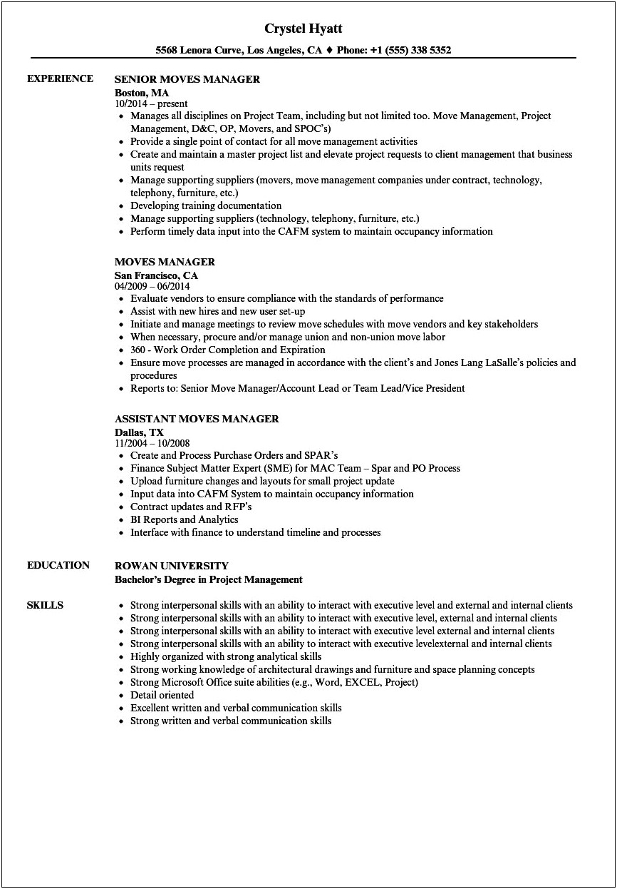 Resume Experience Examples From Mover To Customer Service