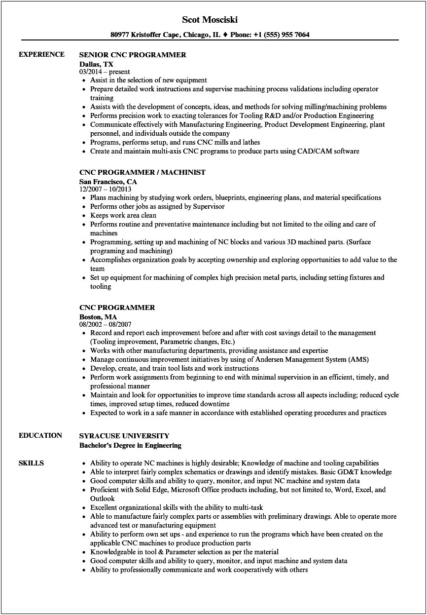 Resume Experience With Running Plastic Line