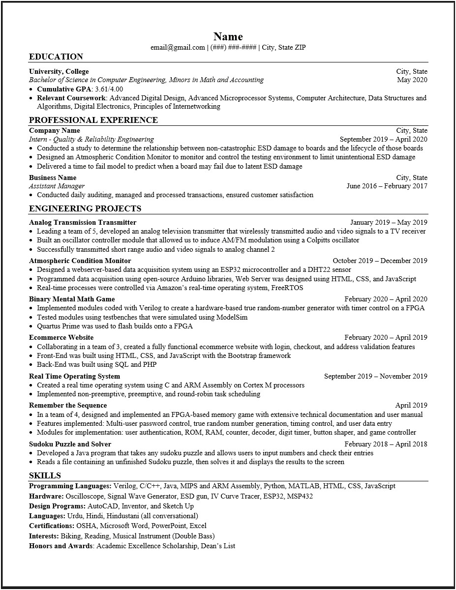 Resume Explaining Projects You've Worked On