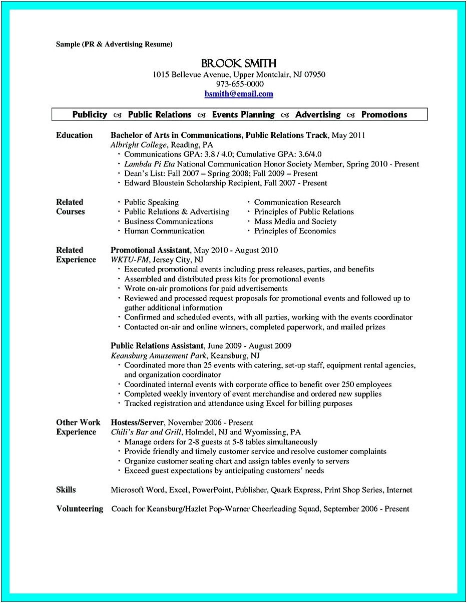 Resume For A Cocktail Waitress Job