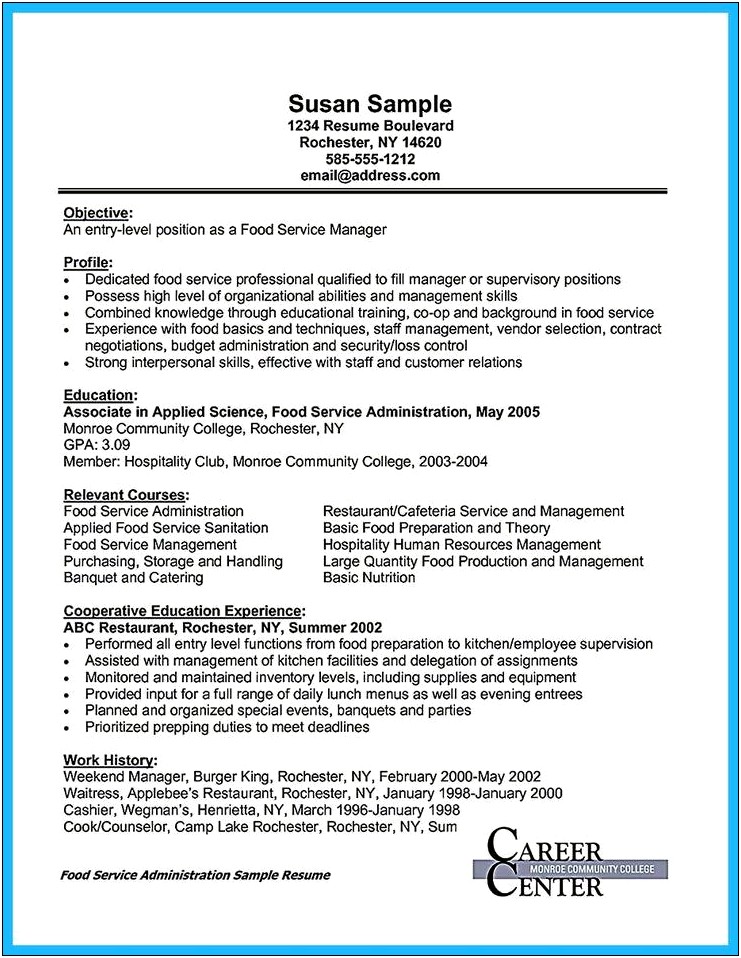 Resume For A Food Service Worker