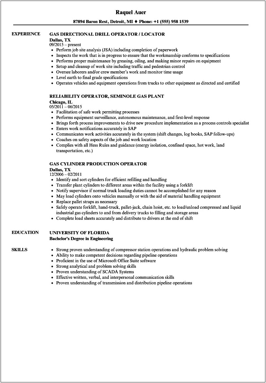 Resume For A Gas Station Job