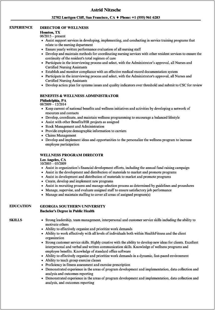 Resume For A Health Coach Example