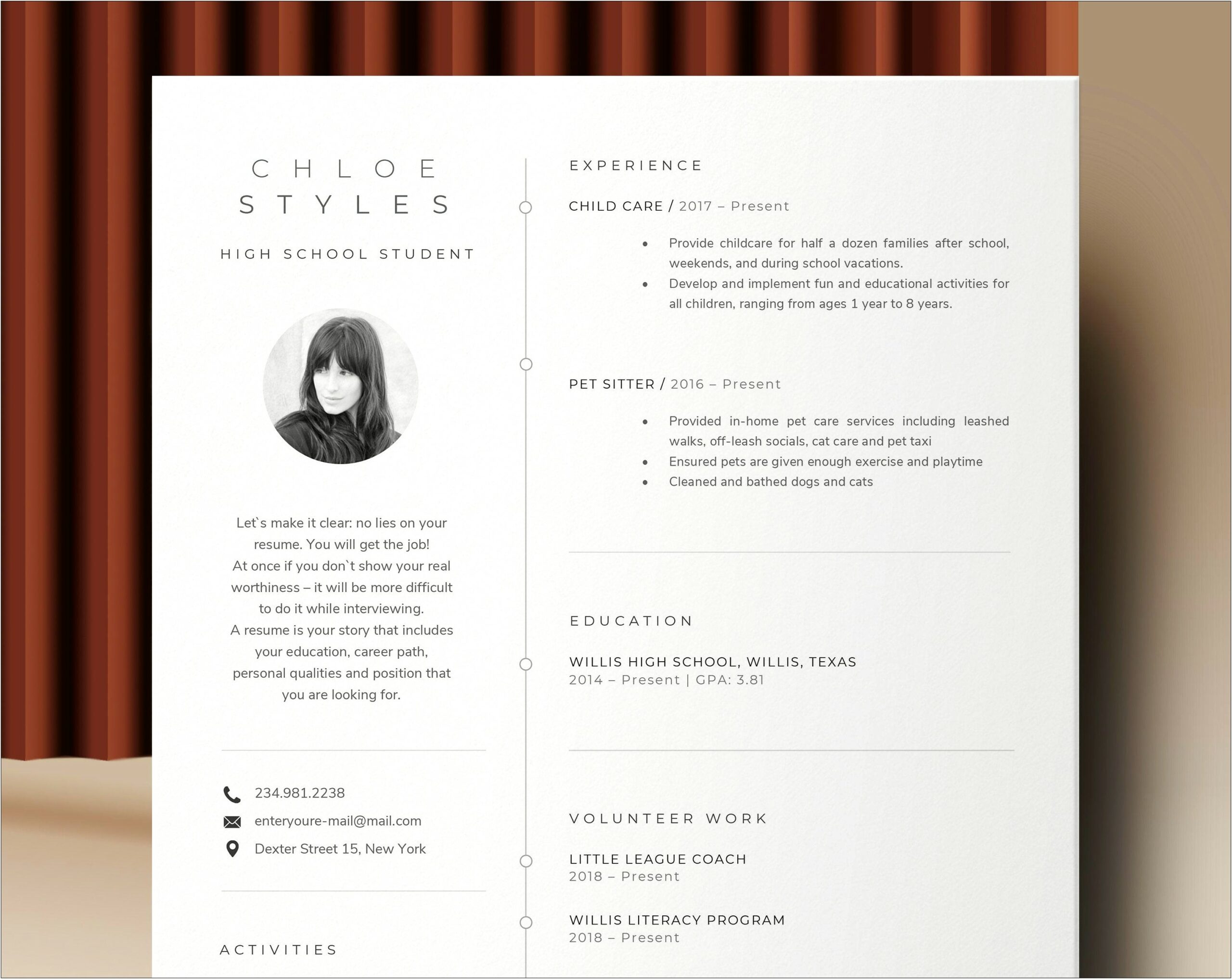 Resume For A High Schooler Template