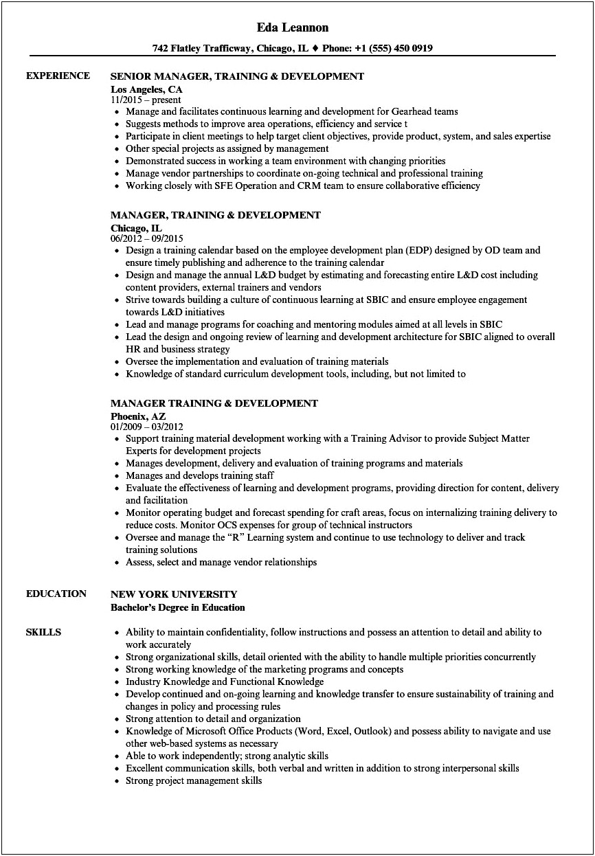 Resume For A Job Training Role Examples