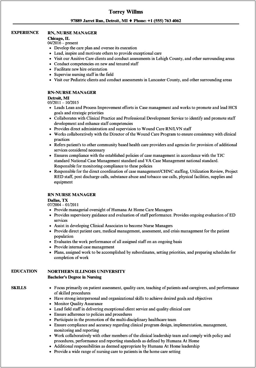 Resume For A Nurse Manager