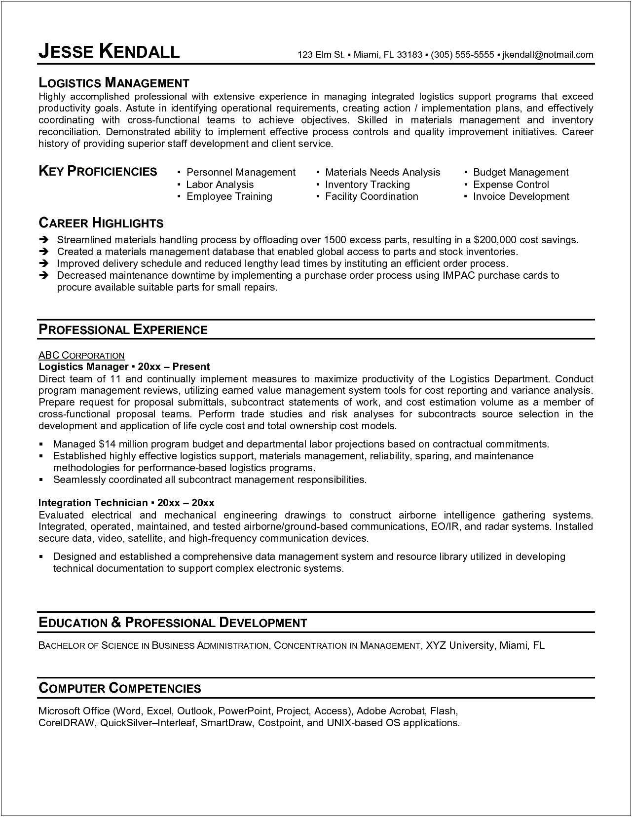 Resume For A Parts Manager