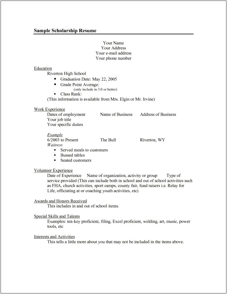 Resume For A Scholarship Example