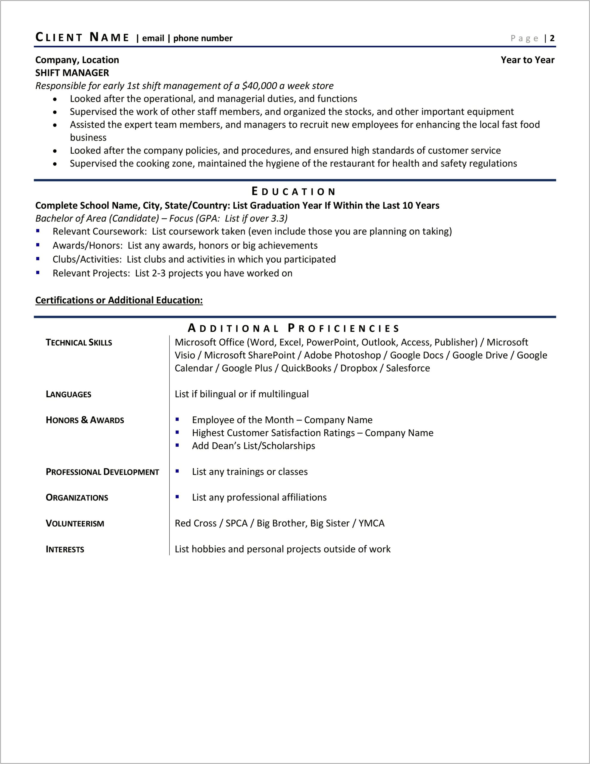 Resume For A Second Part Time Job