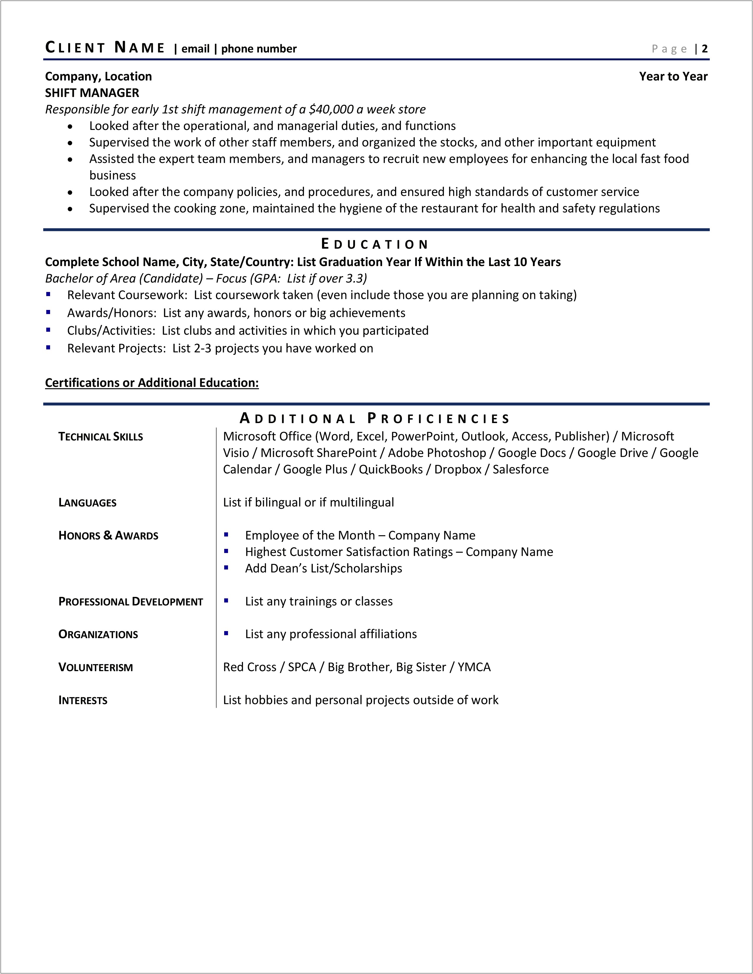 Resume For A Second Part Time Job