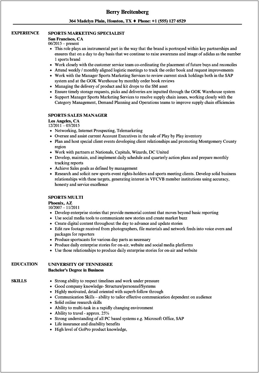 Resume For A Sports Job