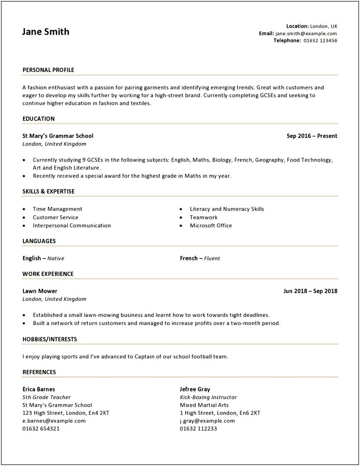Resume For A Teenager With No Experience