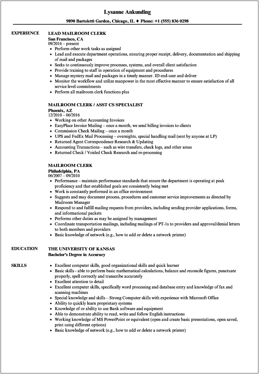 Resume For A Usps City Carrier Assistant Job