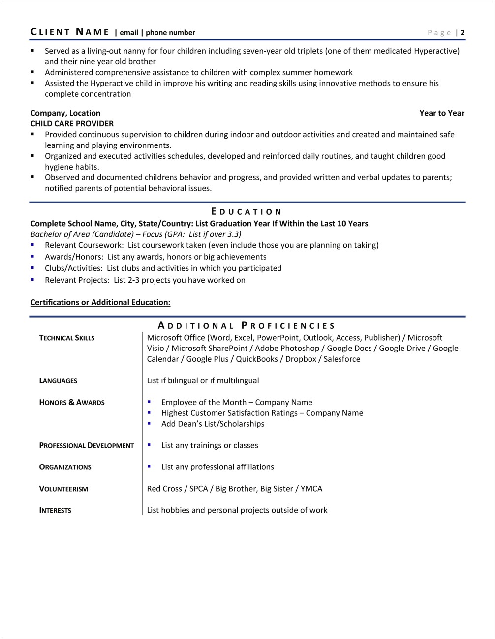 Resume For A Worker At Daycare Center