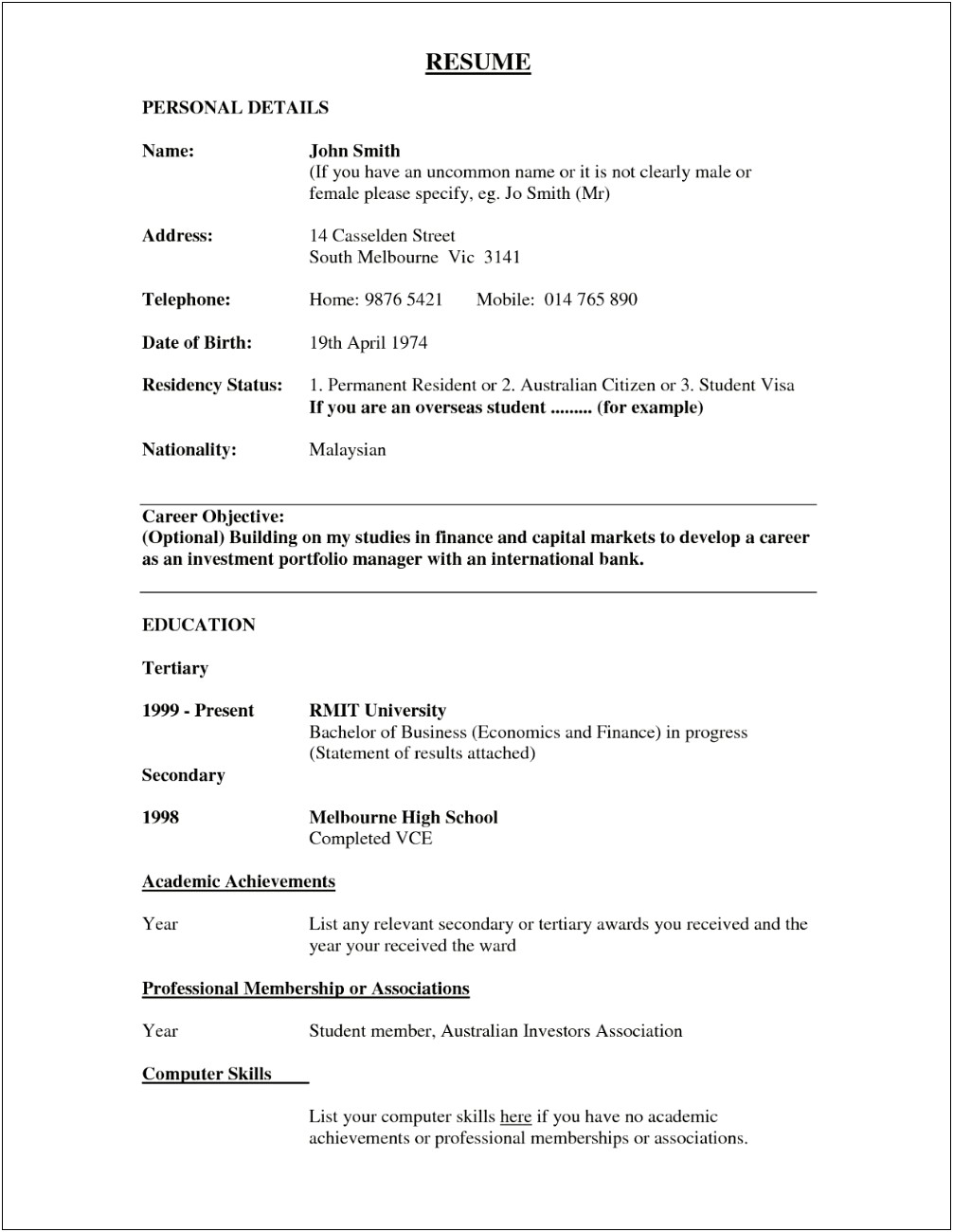 Resume For Academic Advising No Experience