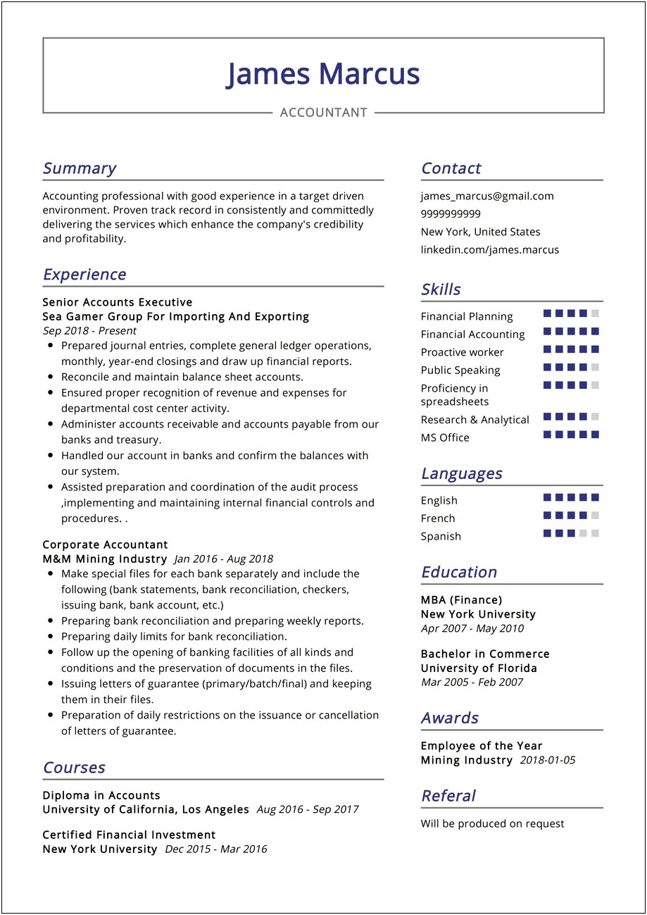 Resume For Accounting And Book Keeper Jobs Templates