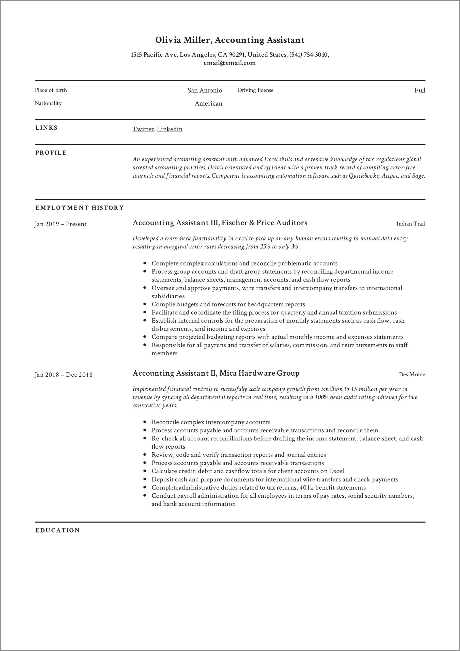 Resume For Accounting Clerk With No Experience