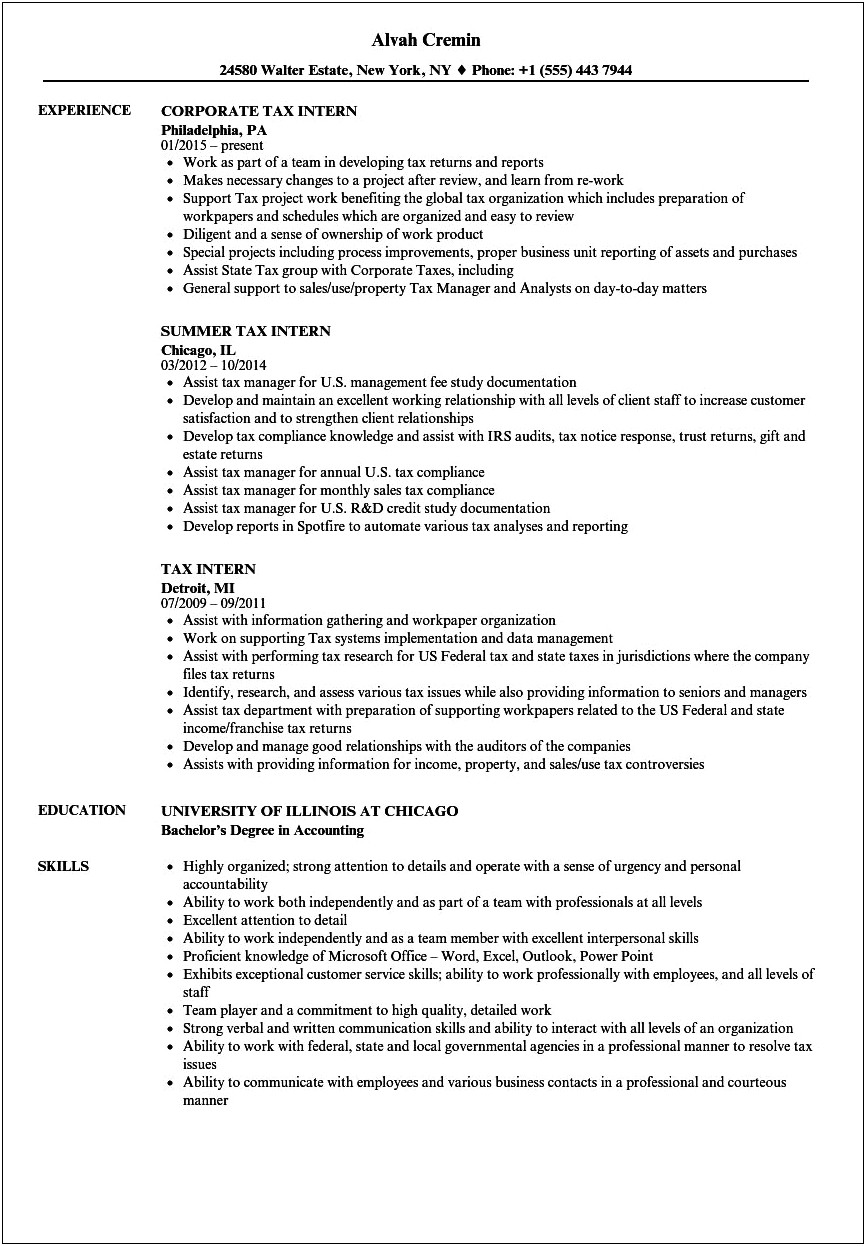 Resume For Accounting Internship Sample