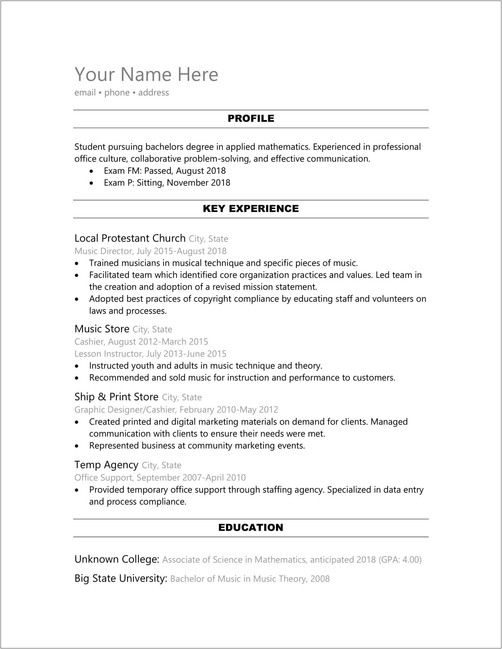 Resume For Actuarial Internship Example