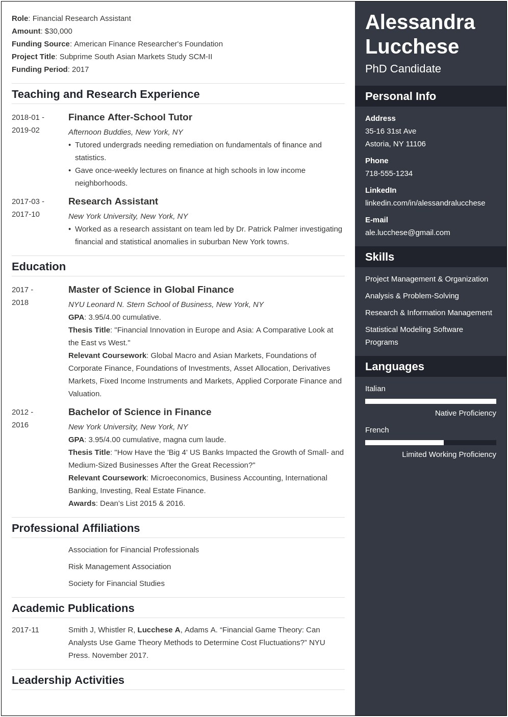 Resume For Admission Into Graduate School