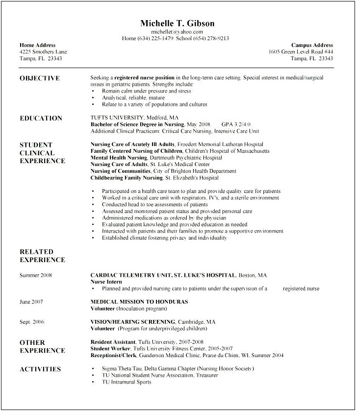 Resume For Admission To Nursing School