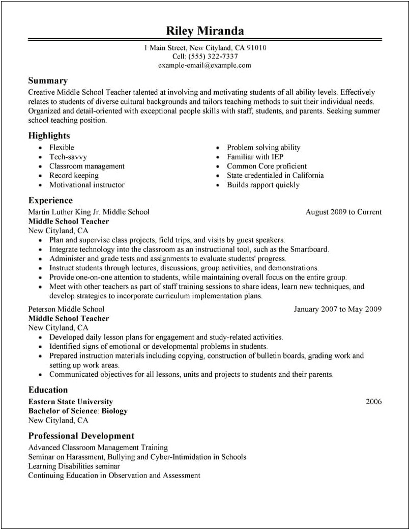 Resume For After School Job